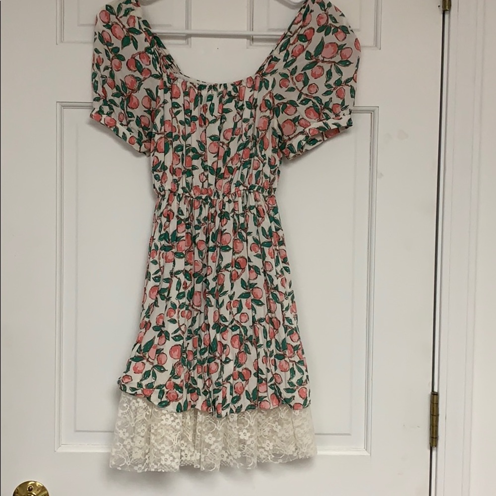 Peach print retro babydoll dress